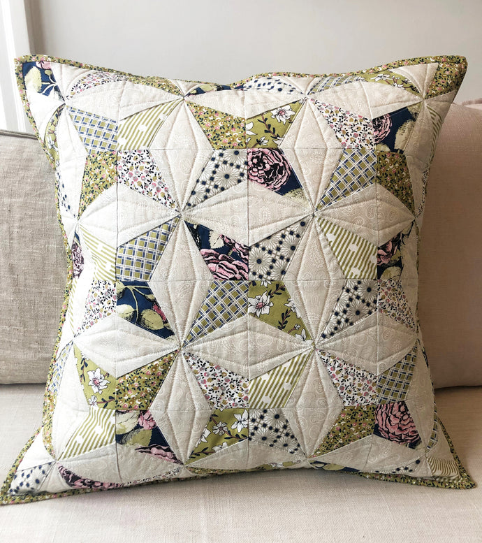 Kaleidoscope Quilted Pillow with Sweet Stems Fabric
